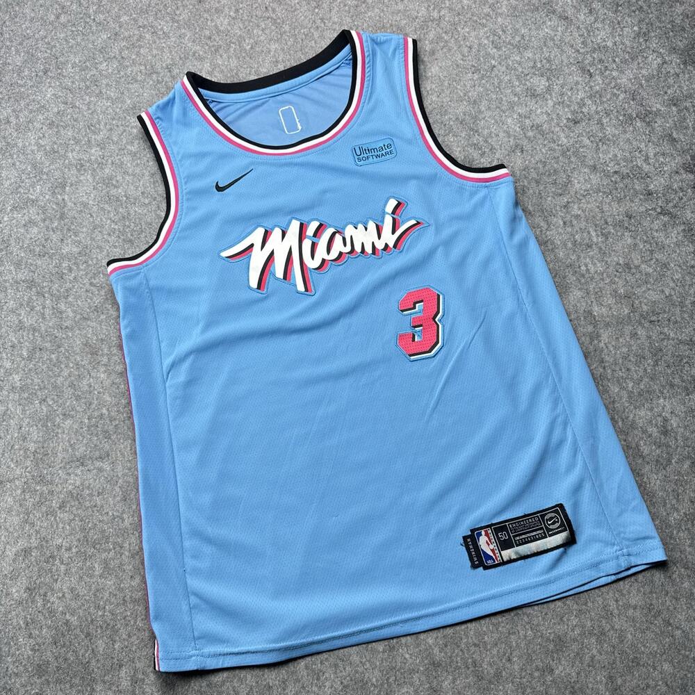 Miami Heat Jersey Mens 50 Blue Pink NBA Basketball Dwyane Wade 3 Nike Swingman